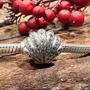 Authentic Pandora Charm Disney Ariel's Shell Seashell Clear Cubic Zirconia